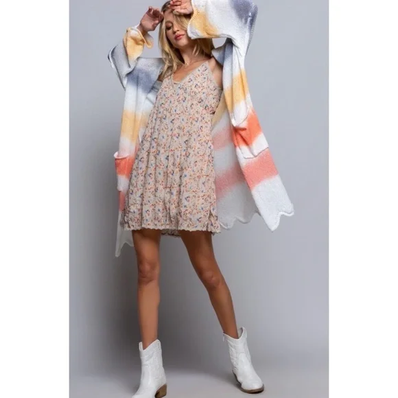 POL Taupe Small Floral Print Spaghetti Strap Sundress - Picture 4 of 8